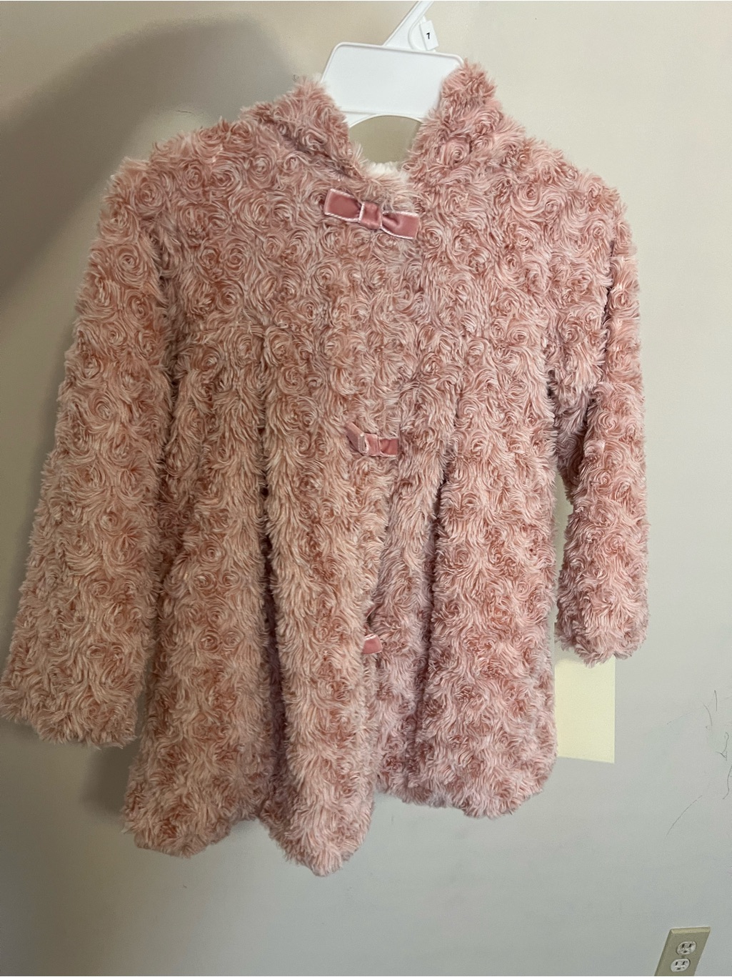 Girls' Dusty Pink Faux-Fur Hooded Puffer Coat With Bow Details